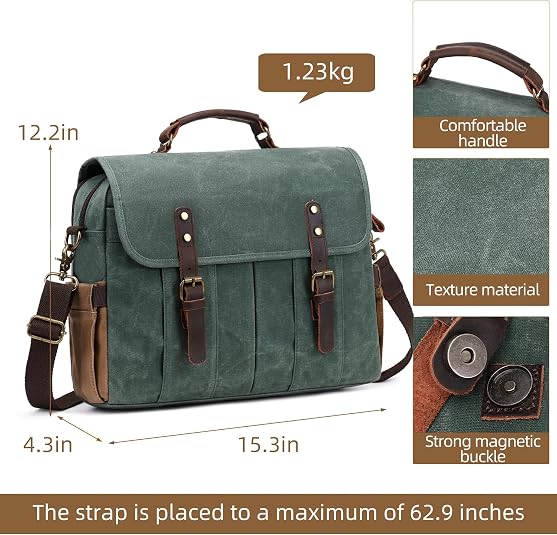 BOVIP Vintage Herren Kuriertasche Aus Leder & Segeltuch – Mit USB-Anschluss & Laptopfach Für 15,6 Zoll