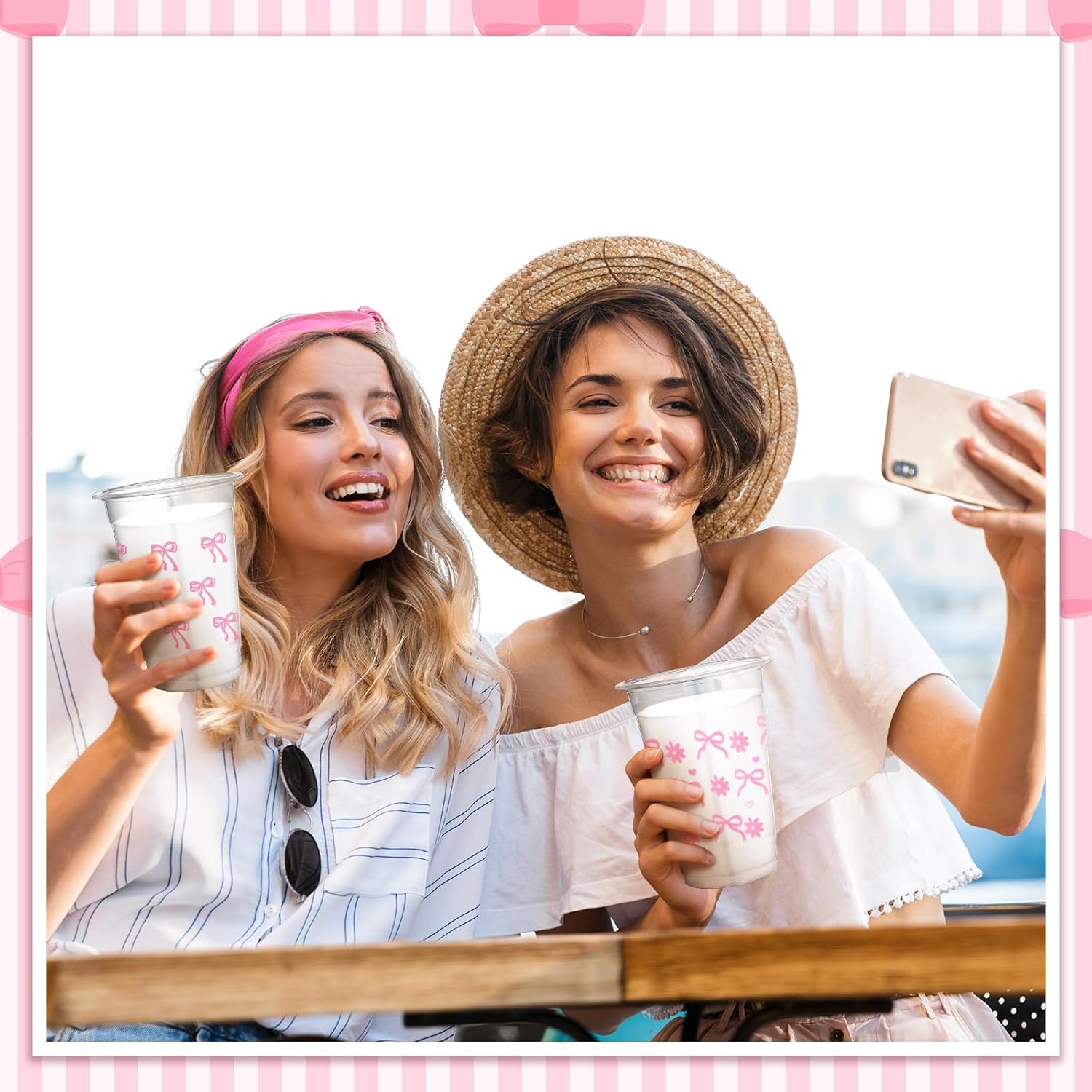 Havawish 100 Pcs Pink Bow Plastic Cups Bowknot Daisy Clear Cups 16 oz Coquette Bachelorette Party Disposable Bow Theme Decorations for Birthday Bridal Shower Wedding Party Supplies - Image 6