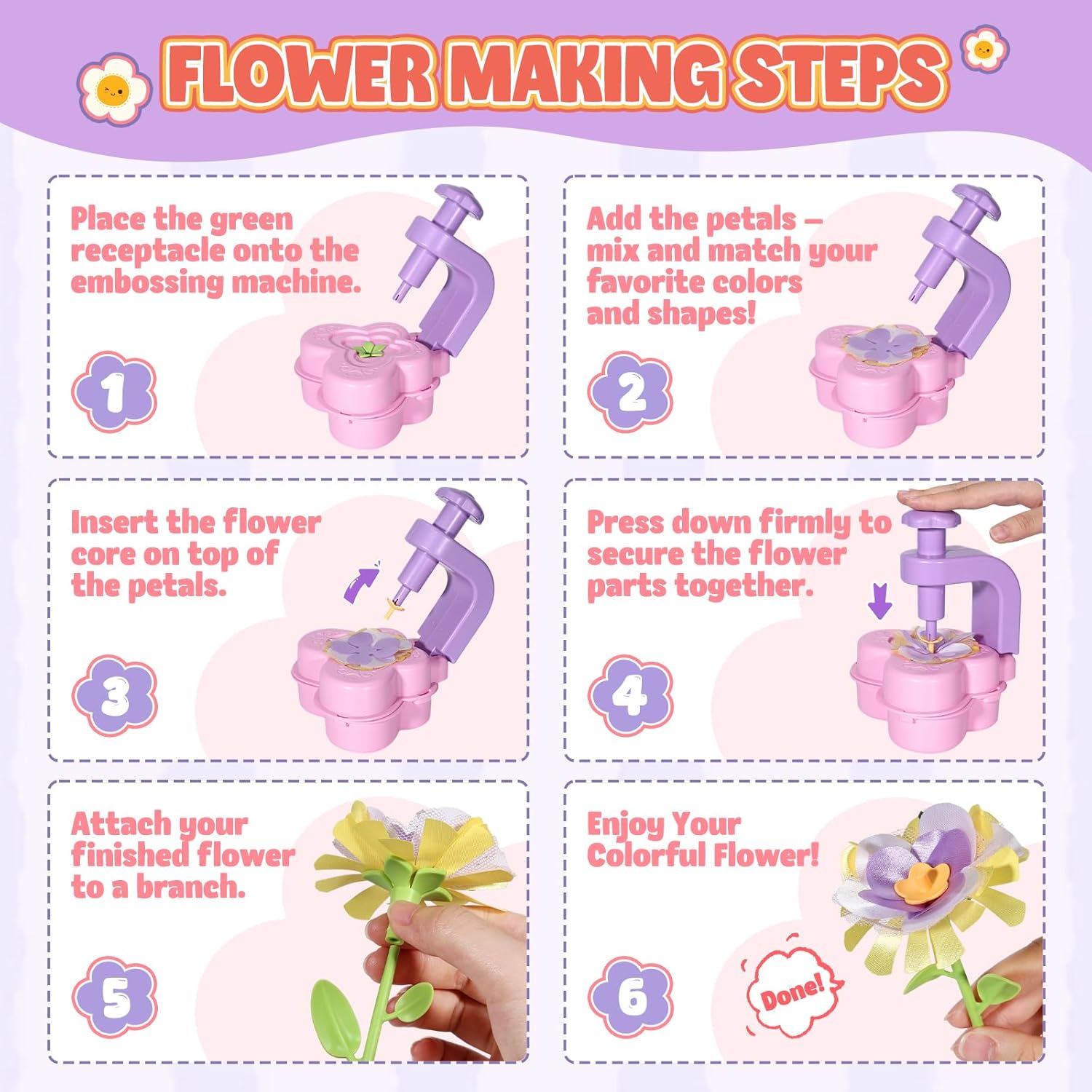 Crelloci Fabric Flower Bouquet Toys, DIY Arts & Crafts Kits for Kids Ages 3-12, DIY Flower Craft Kits for Toddlers, Educational Activity Preschool Birthday Gifts for 4 5 6 7 8 9 10 Year Old Girls - Image 3