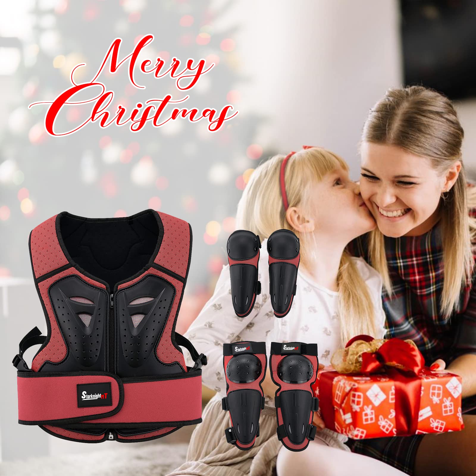 StarknightMT Protezione toracica per moto da bambino, per motocross, ciclismo, skateboard, sci, pattinaggio, fuoristrada (rosso)