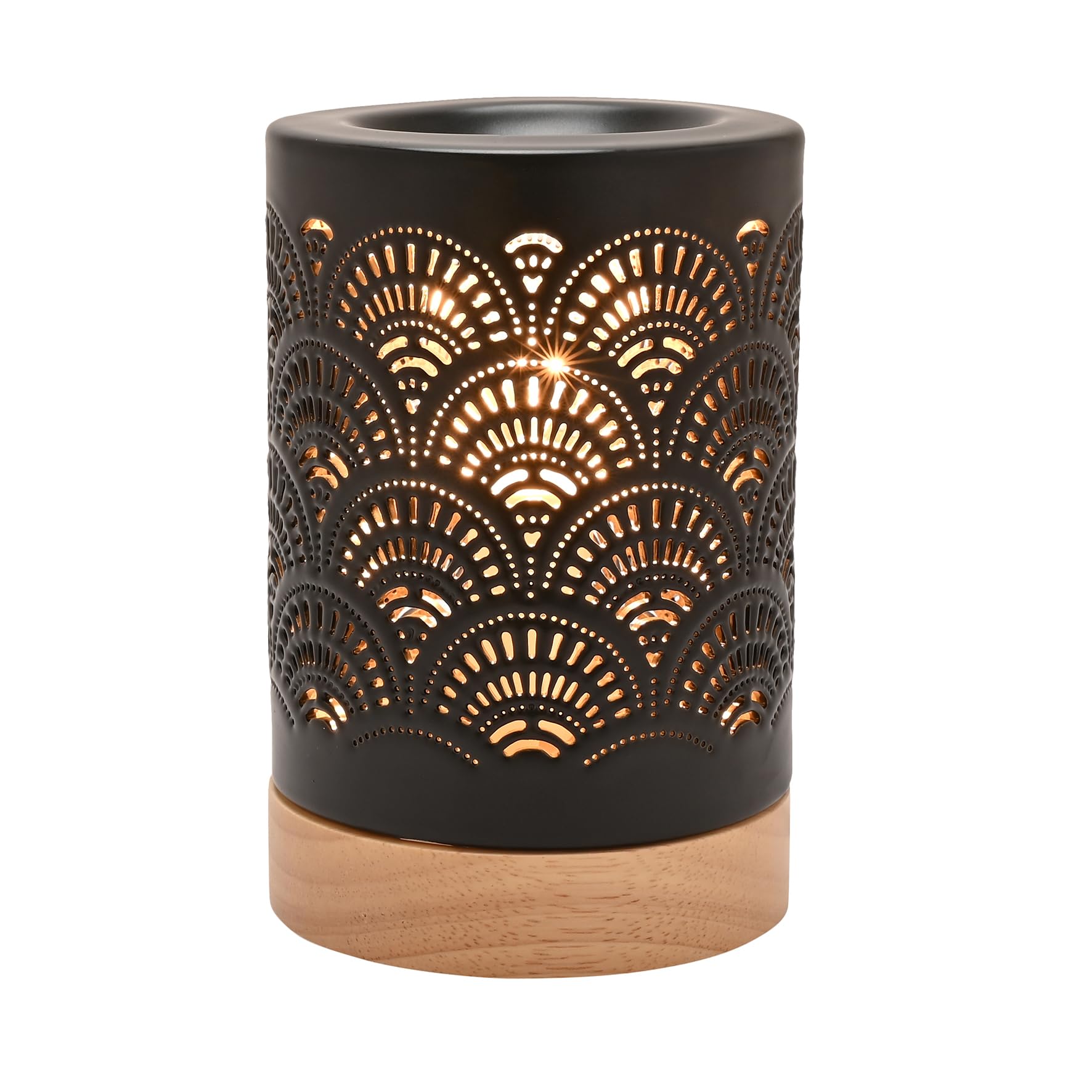Hestia Black Lace Aromatherapie Lampe - Upper Warms Oil Melts to Generate Calming Aroma. Entspannende, gemütliche Beleuchtungen & modernes mattes Finish. Schlafzimmer, Küche, Wohnzimmer, Büro oder