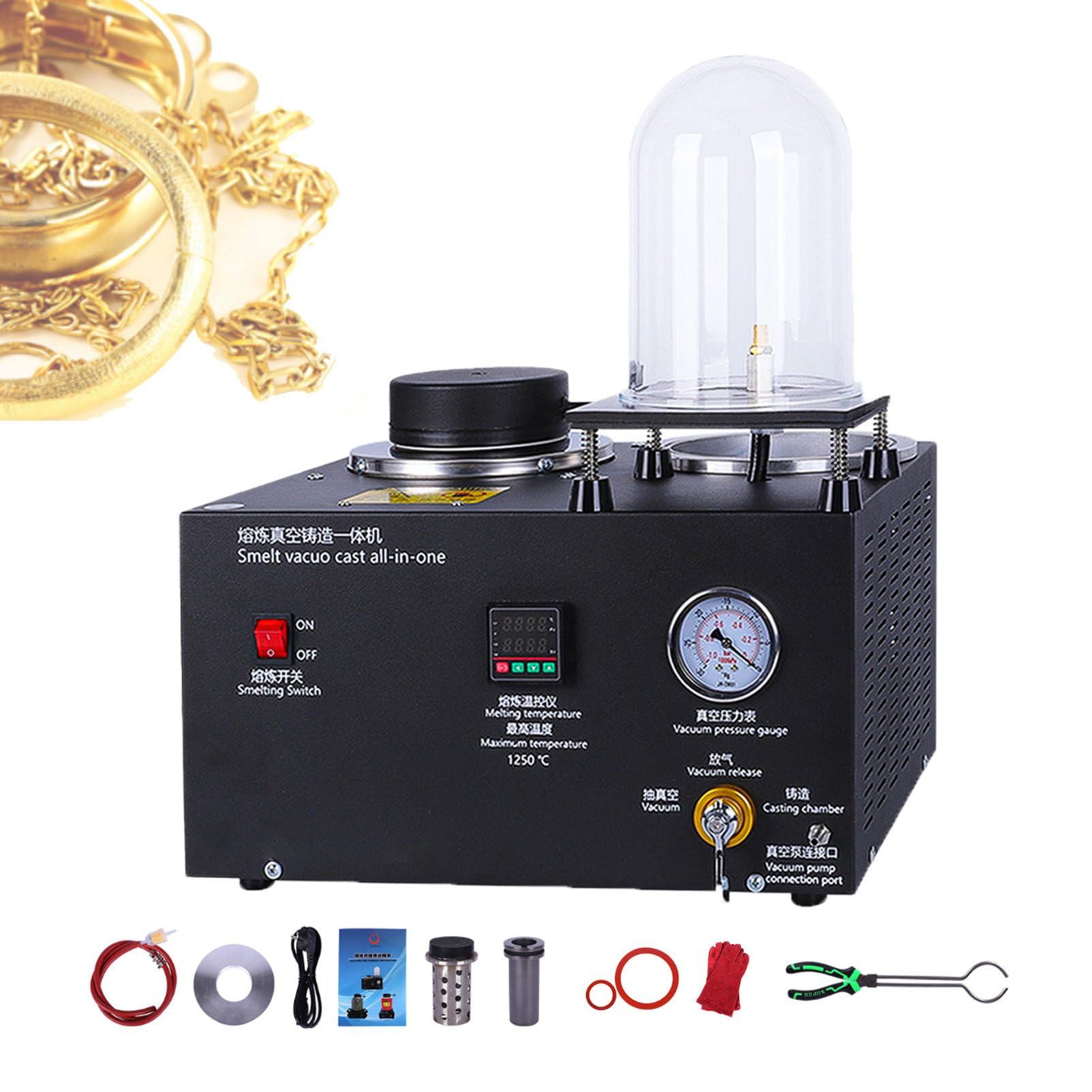 Máquina de fundición de cera, equipo de fundición al vacío con pantalla digital con crisol de grafito de alta temperatura, adecuada para hacer joyas