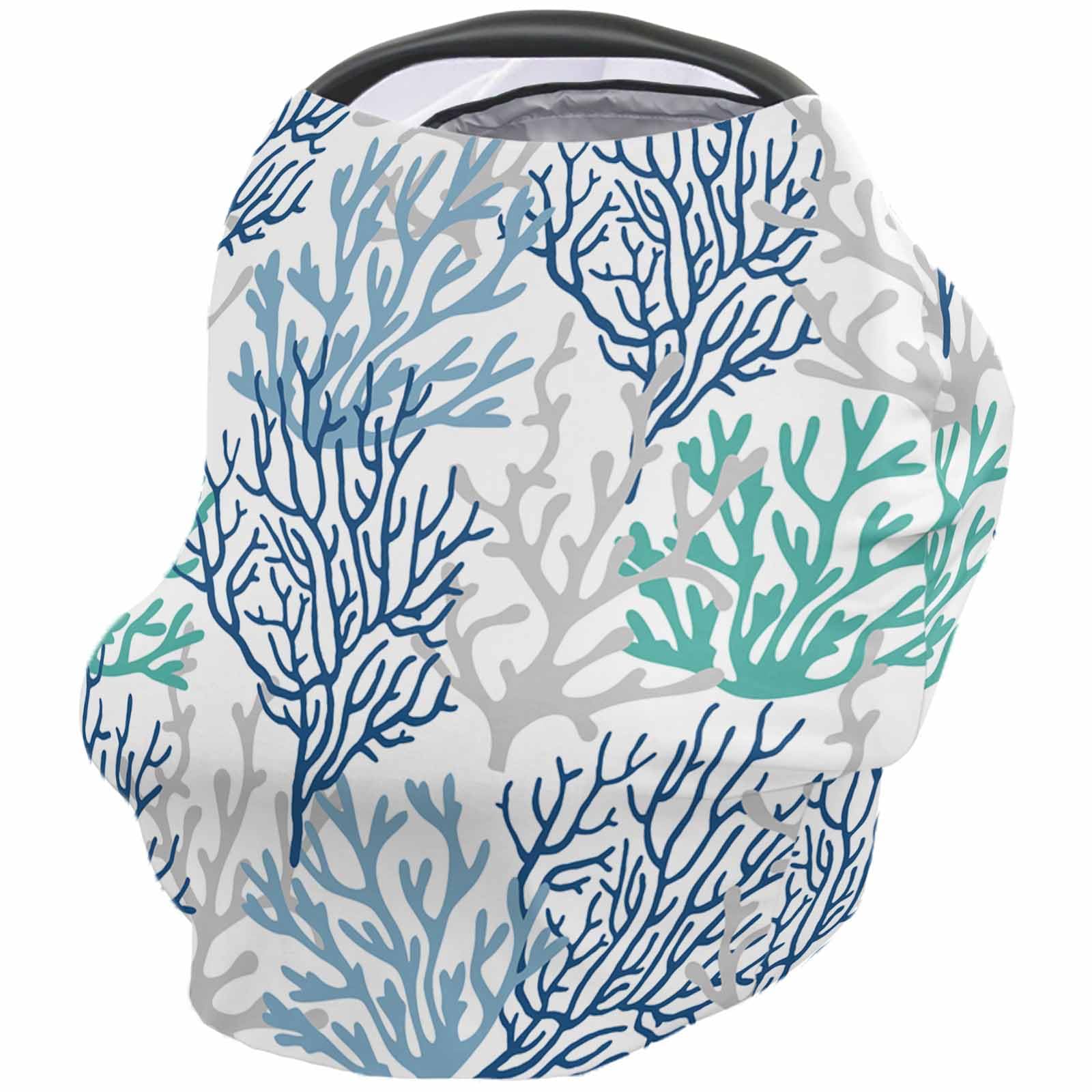 Nursing Cover for Breastfeeding Scarf, Summer Ocean Sea Coral Blue Teal Gray Baby Car Covers Super Soft Multi Use for Canopy Shopping Cart Cover Blanket Stroller Cover