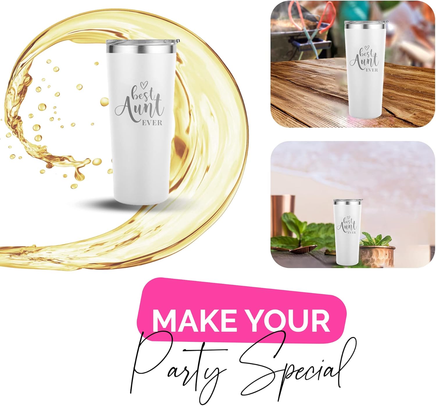 Best Aunt Tumbler - 22oz White Engraved Tumbler - Auntie Gifts with Straw and Lid, Great Gift For The Best Freakin Aunt Ever - Image 5