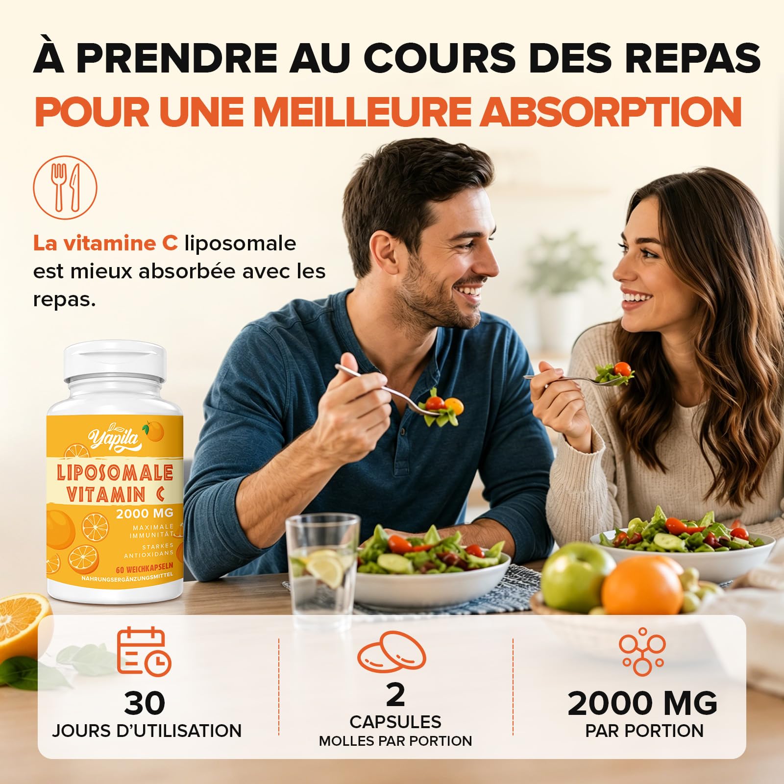 Vitamine C Liposomale 2000 Mg Gélules(2 Paquets) | Absorption Maximale, Dosage élevé en Vitamine C, Acide Ascorbique, Complément Antioxydant, Sans Soja, Non-GMO