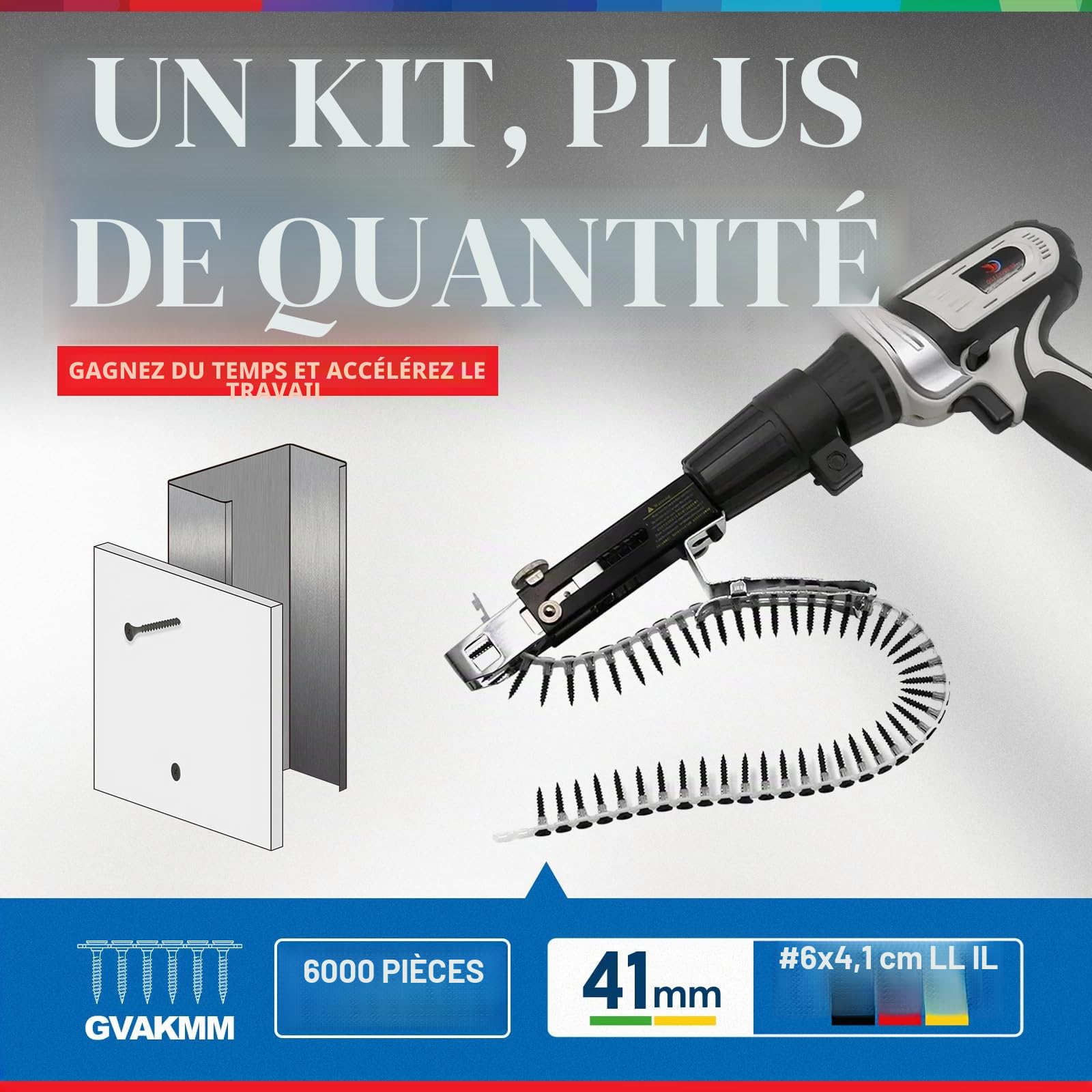 1000 Pièces Vis en Bande pour Plaque de Plâtre 3,5 x 41 mm – Vis Collationnées Noir Phosphatées, Filetage Large pour Bois, avec Seau de Rangement