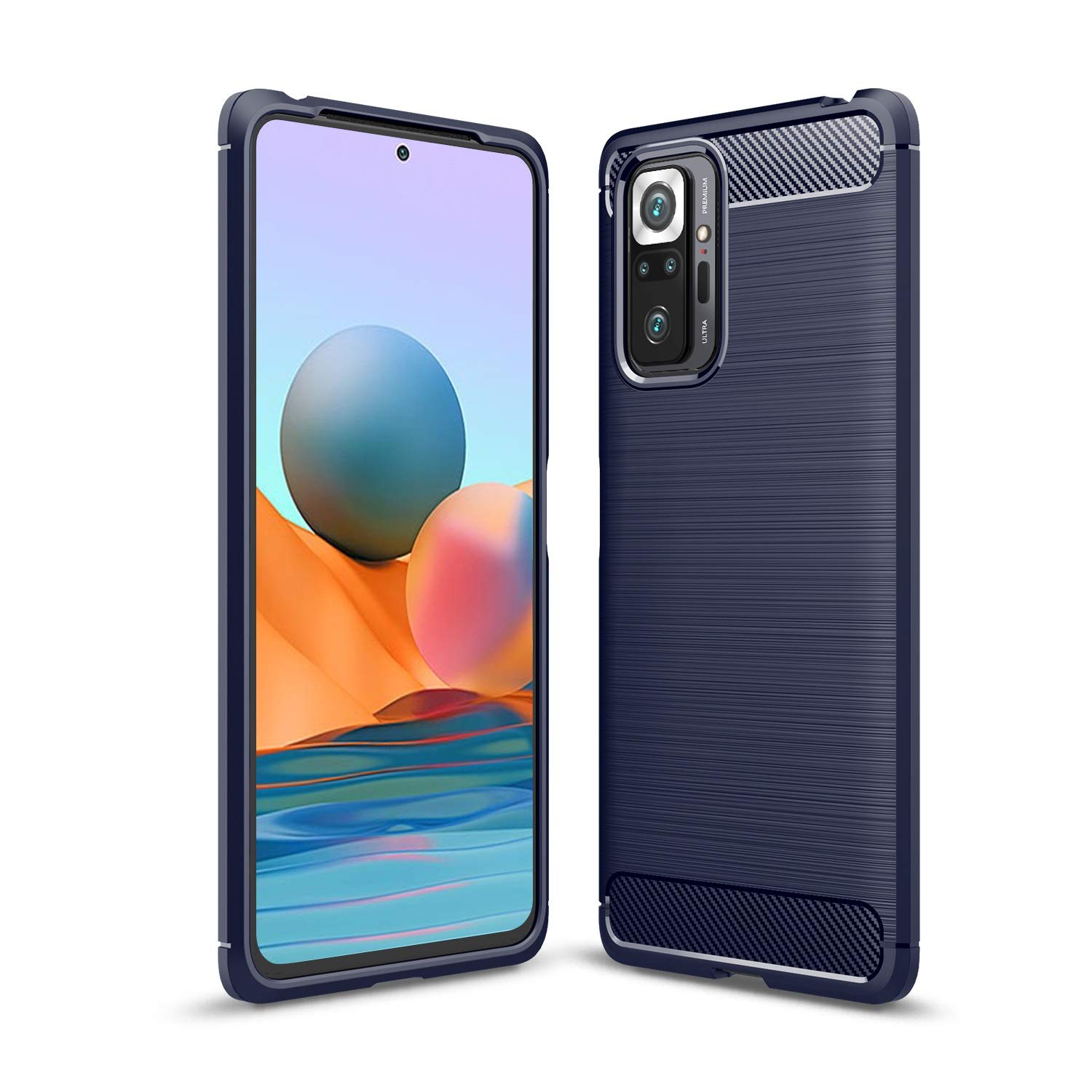 Funda Redmi Note 10 Pro Max anticaídas con textura de carbono azul 8