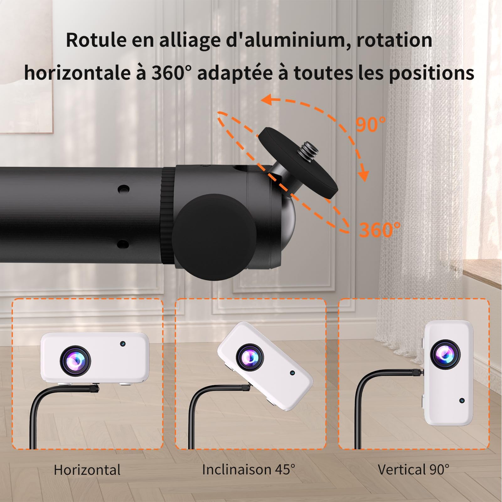 VISULAPEX Supporto per proiettore altezza regolabile 80-145 cm con rotazione a 360°, supporto proiettore da terra capacità di carico 10 kg, compatibile con proiettori, fotocamere e webcam