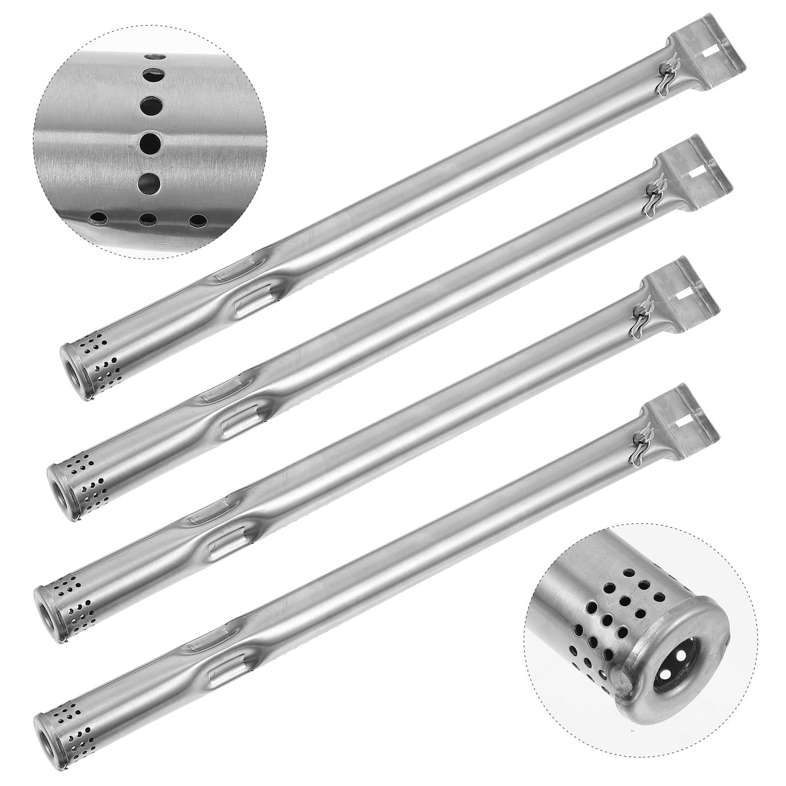 TEHAUX Tubo de Quemador de Acero Inoxidable de Parrilla de Gas 4 Piezas | Color Plata, Resistente a Altas Temperaturas y Fácil de Instalar, Pieza Portátil que No se Deforma
