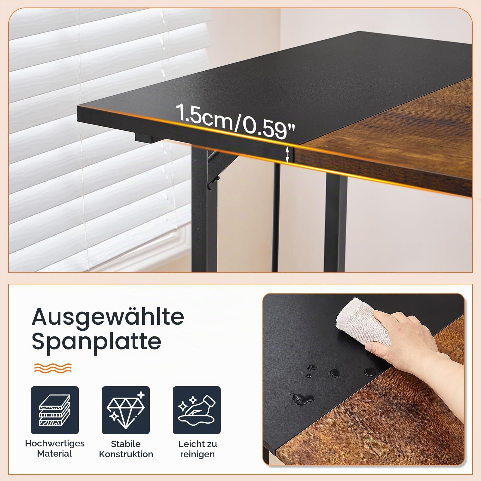 HOOBRO Esstisch, Küchentisch für 4-6 Personen, 140 x 70 cm, Esstisch mit zweifarbiger Tischplatte, Rechteckiger Küchentisch für Esszimmer, Metallbeine Vintagebraun und Schwarz EBF20CZ01