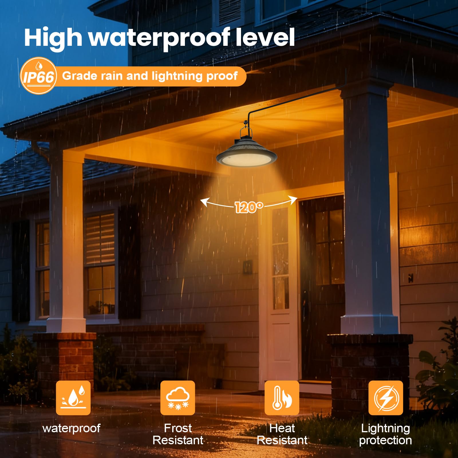 Solar Hängeleuchte - IP66 Wasserdicht, 4500mAh Wiederaufladbar, Fernbedienung, 3 Modi, 4 Helligkeitsstufen, 24H Zyklus Timer, 5.0 m Kabel - für Hühnerstall, Terrasse, Scheune, Veranda, Bauernhof