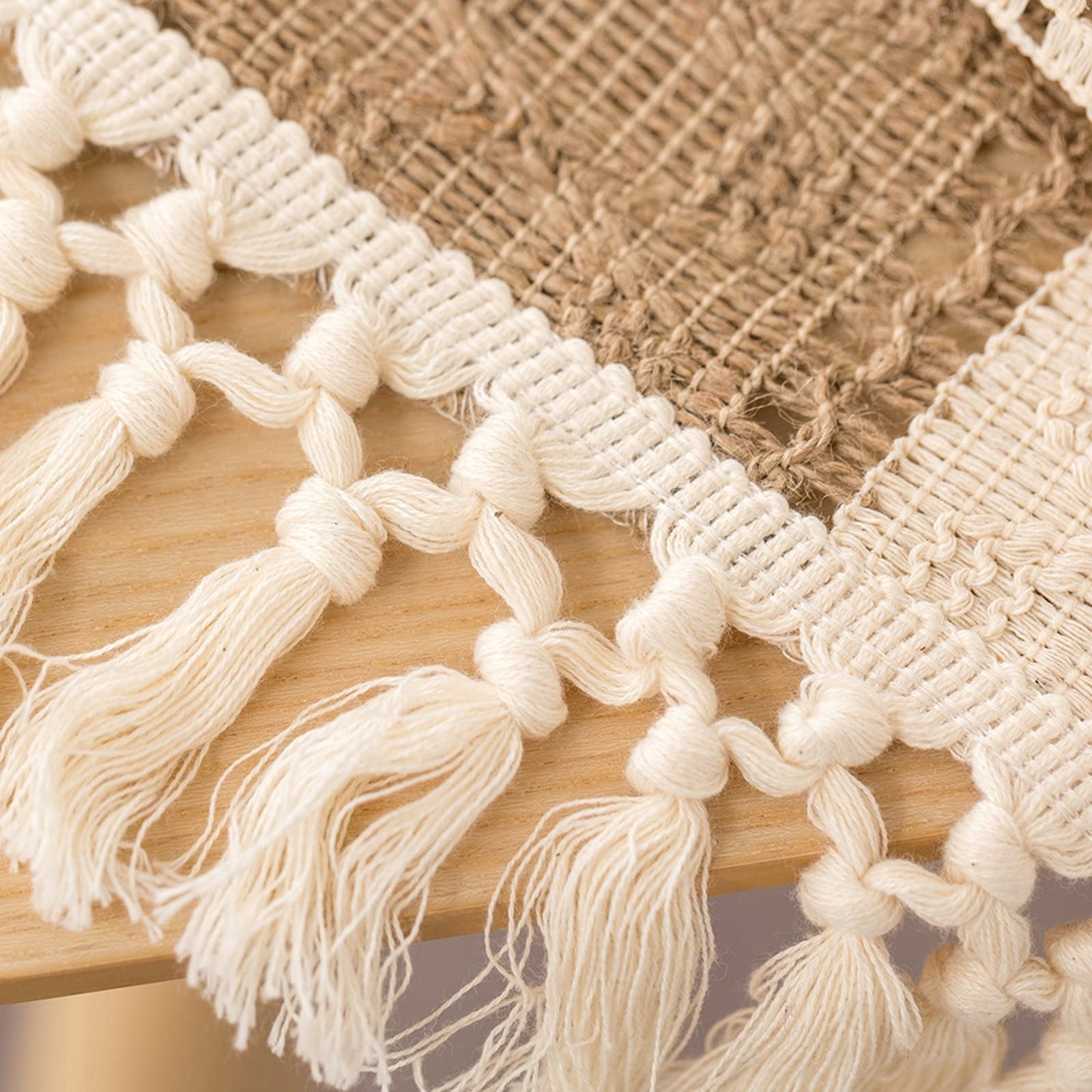 Tischläufer Hochzeit Baumwollleinen, Tischläufer Landhausstil 30x220 cm, Zweifarbig Gewebt mit Quasten