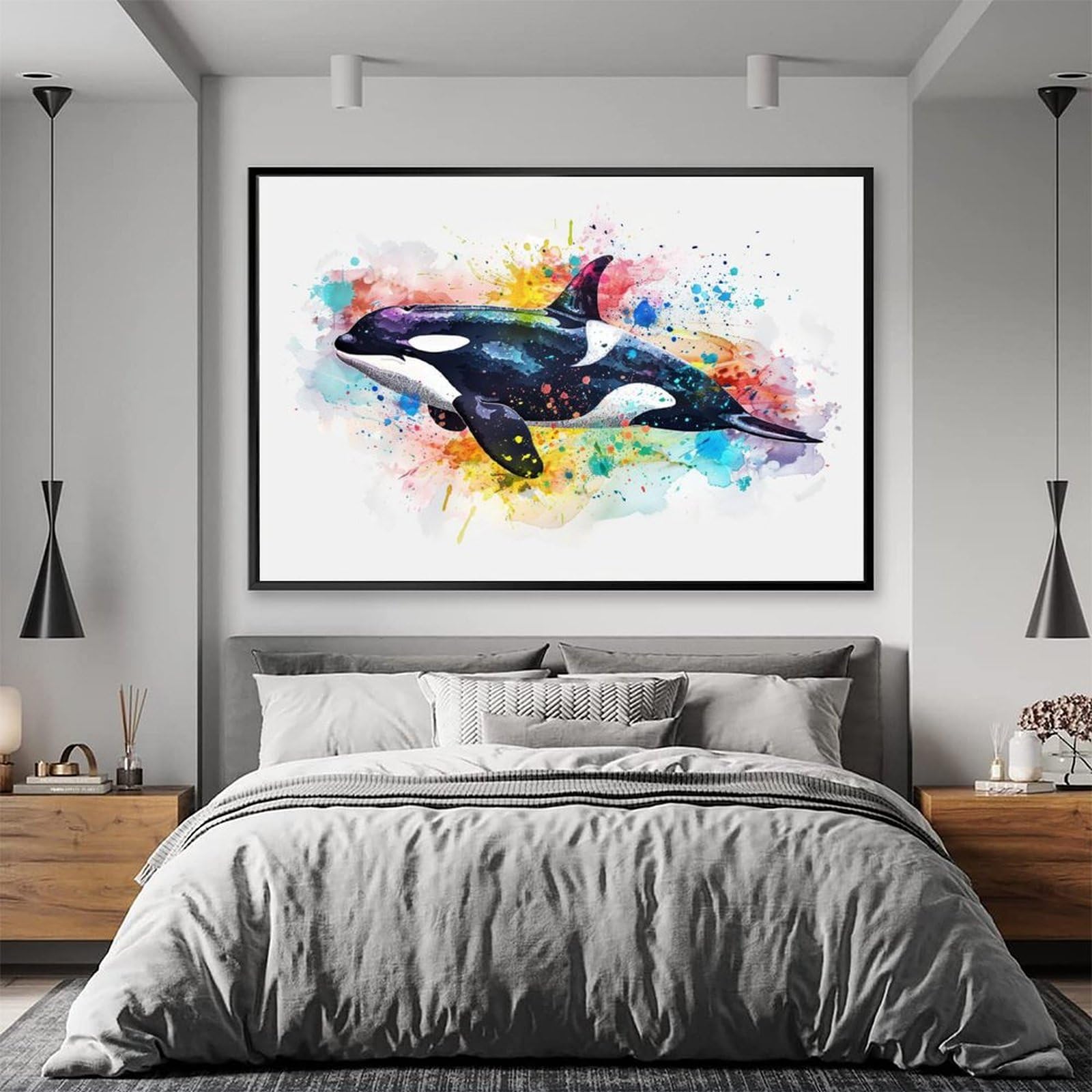 Amazon.co.jp: 絵画 シャチの水彩スプラッシュペイント アートパネル