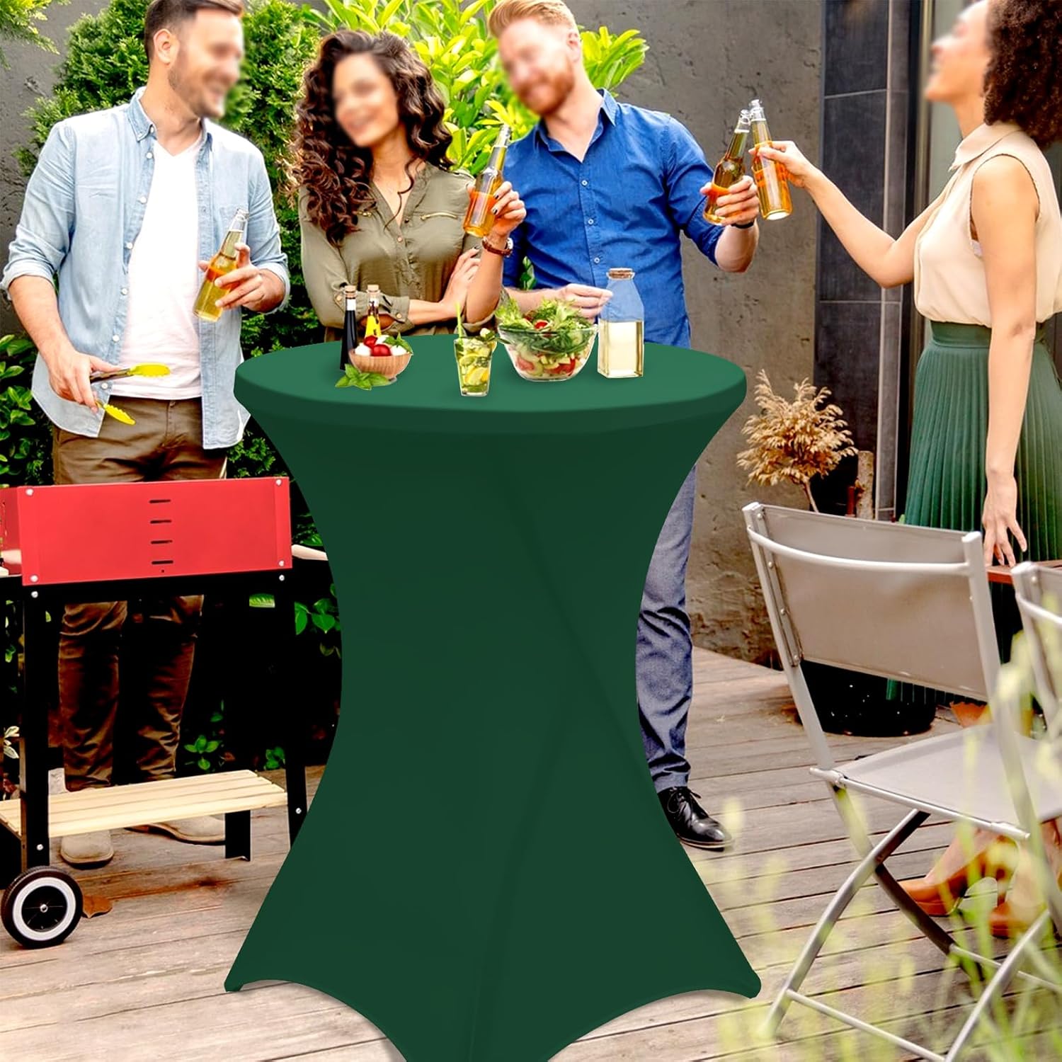 Pesonlook 4 Pack Hunter Green Spandex Cocktail Table Covers 32"x43" Stretch Square Corners Tablecloths for High Top Round Tables