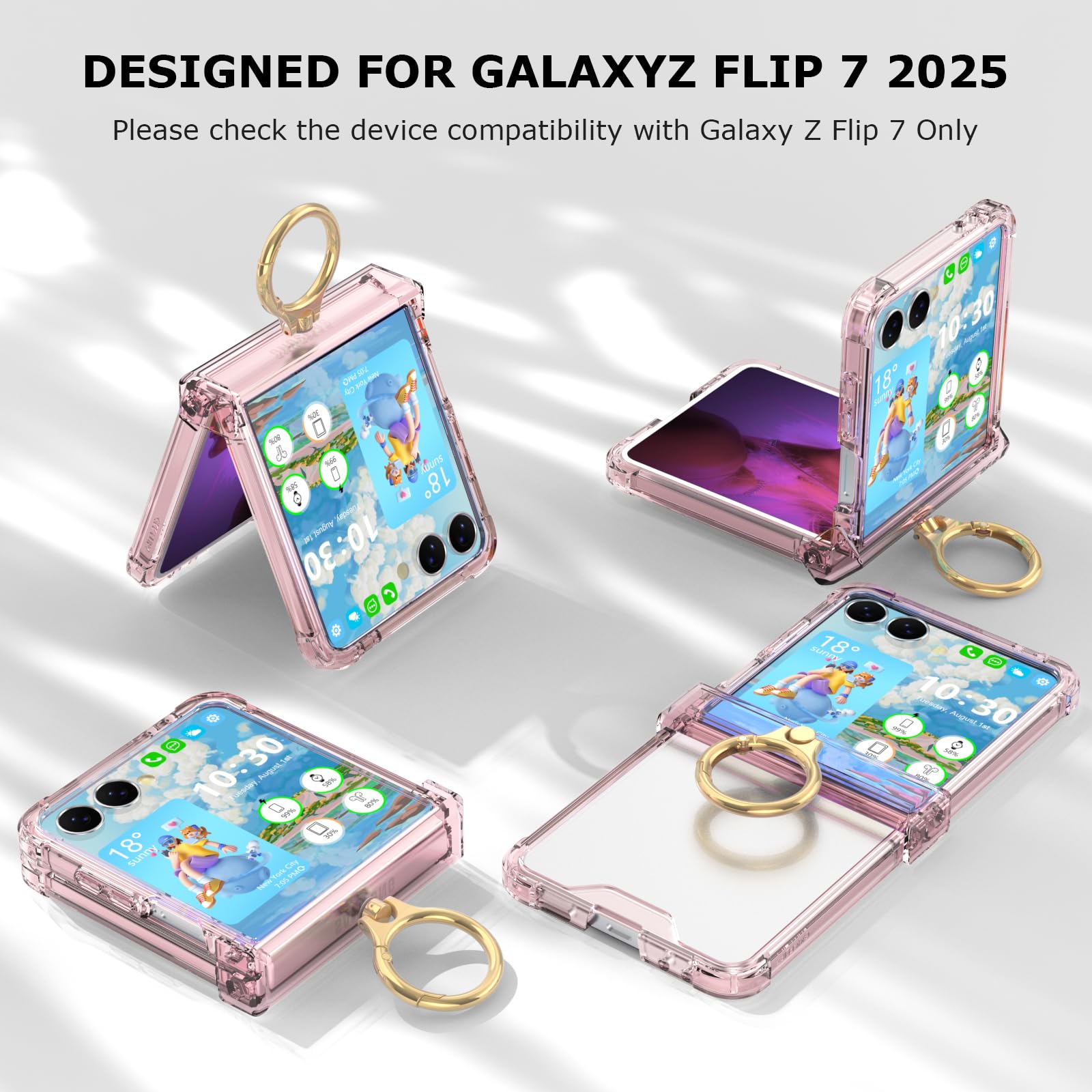 Custodia per Galaxy Z Flip 7 con protezione per lo schermo e cerniera trasparente per Samsung Flip 7 custodia con cavalletto custodia protettiva per Samsung Galaxy Z Flip 7 5G (2025) - rosa