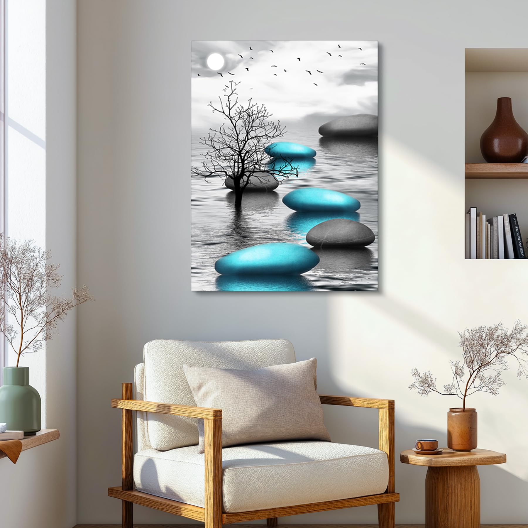 MHARTK66 Cuadro Negro Blanco Gran Árbol Lago, Turquesa Cuadros Decoracion Salon Modernos Paisaje Naturaleza Decoracion Dormitorios Comedor Oficina Pasillo Cocina y Baño