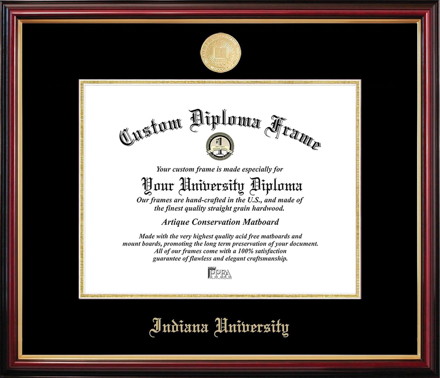 Campus Images Indiana University Diploma Frame, 8.5 x 11 Petite Mahogany with Gold Trim & Medallion – Black & Gold