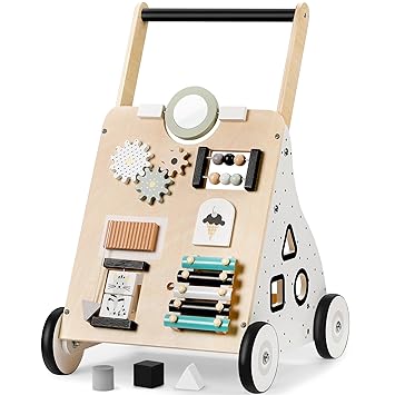 Rengue Wooden Baby Walker, Toddler Push Walker Montessori Learning Activity Toys Develops Motor Skills & Stimulates Creativity, Kids Push Walkers with Wheel for Boys Girls