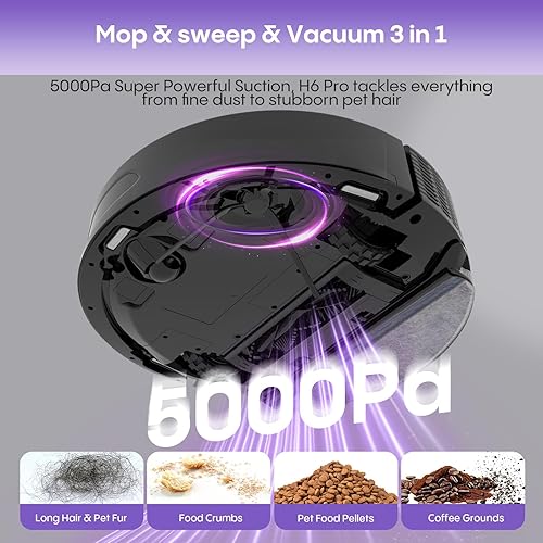 Miniatura 3 de Robot Vacuum and Mop Combo, 5000Pa Robot Vacuum Cleaner with Self-Emptying, LiDAR Navigation Vacuum Robot, Home Mapping, No-Go Zones, AppVoice