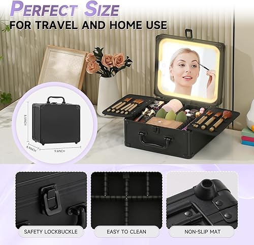 Miniatura 3 de Leeora&Leekoo Estuche de maquillaje con espejo iluminado, organizador portátil para herramientas de maquillaje y belleza, caja de almacenamiento