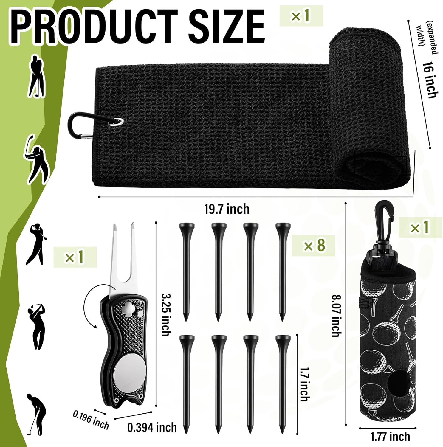 16 Pcs Golf Accessories Kit Include 4 Pcs Golf Club Head Covers, Ball Bag with Hook Towel Magnetic Ball Marker Tees Divot Tool Cleaner Brush for Gifts