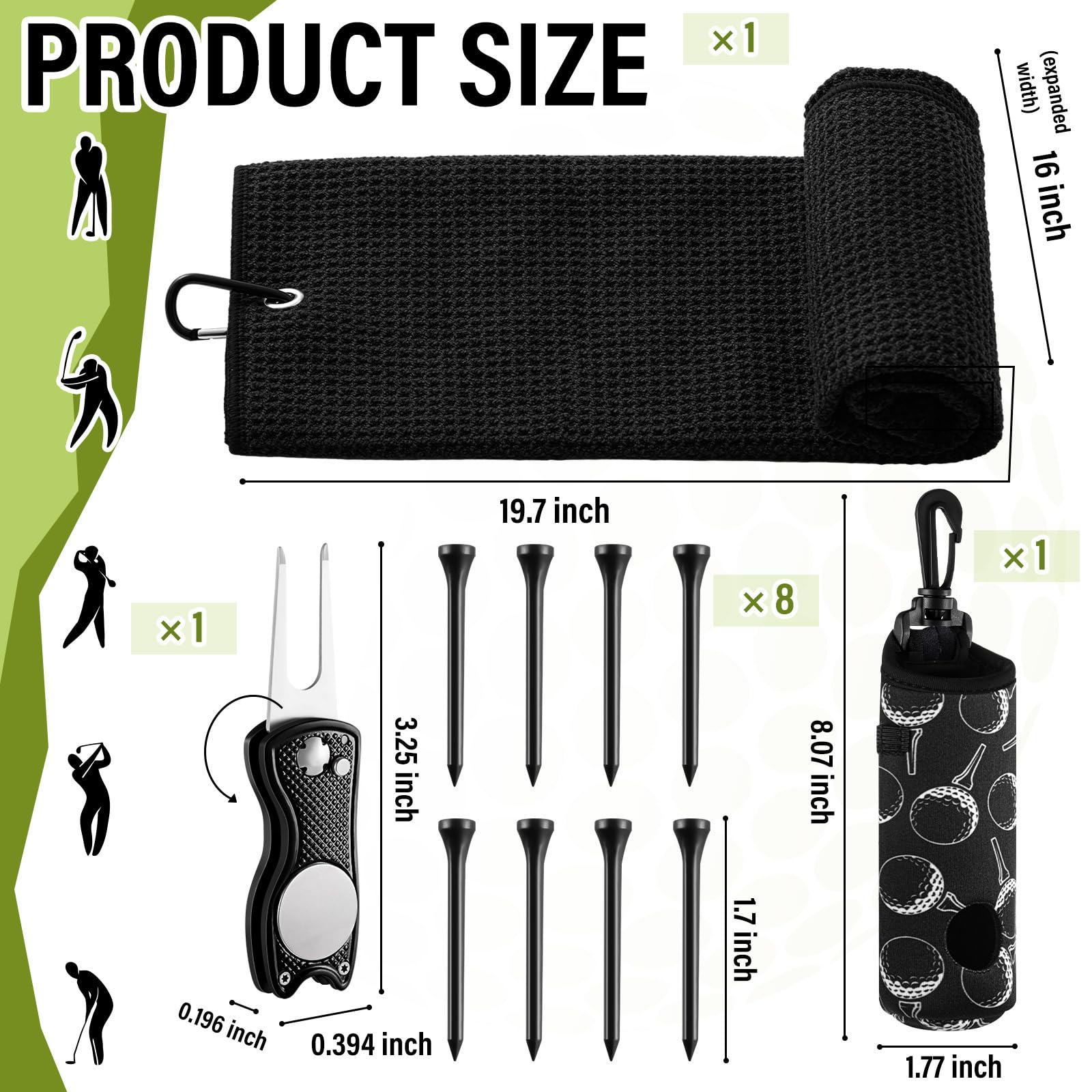 Kit de accesorios de golf de 16 piezas, 4 fundas de cuero para palos de golf para maderas, conductores e híbridos con marcador de bola magnético, camisetas y juego de cepillo de limpieza para