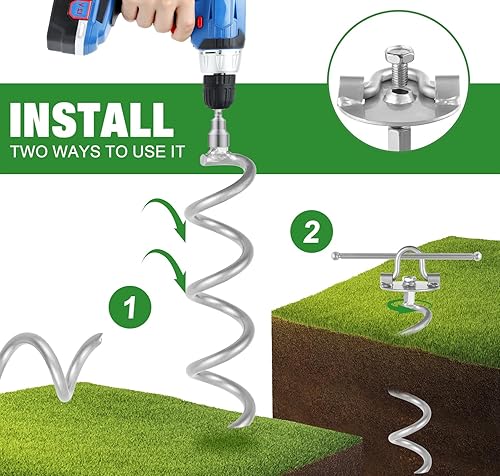 Miniatura 4 de Paquete de 4 anclajes de suelo en espiral de 10.6 pulgadas, estacas de metal plateado para exteriores, estacas de campamento resistentes, anclajes