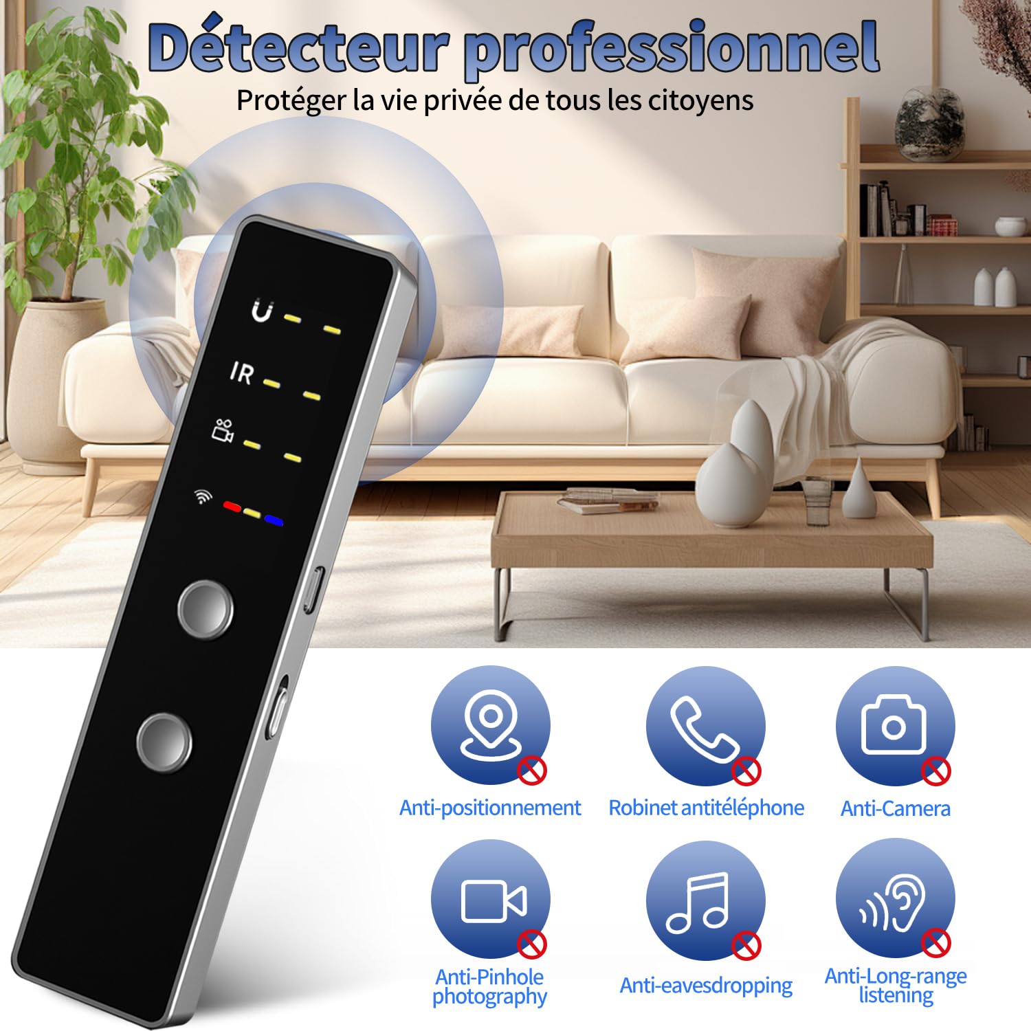 Détecteur Micro Espion, Détecteur De Caméra Espion, Détecteur Anti-Espion Bug, Scanner De Traceur GPS Anti-Espion, DéTecteur D'éCoute GSM GPS Tracker Scanner pour Les HôTels