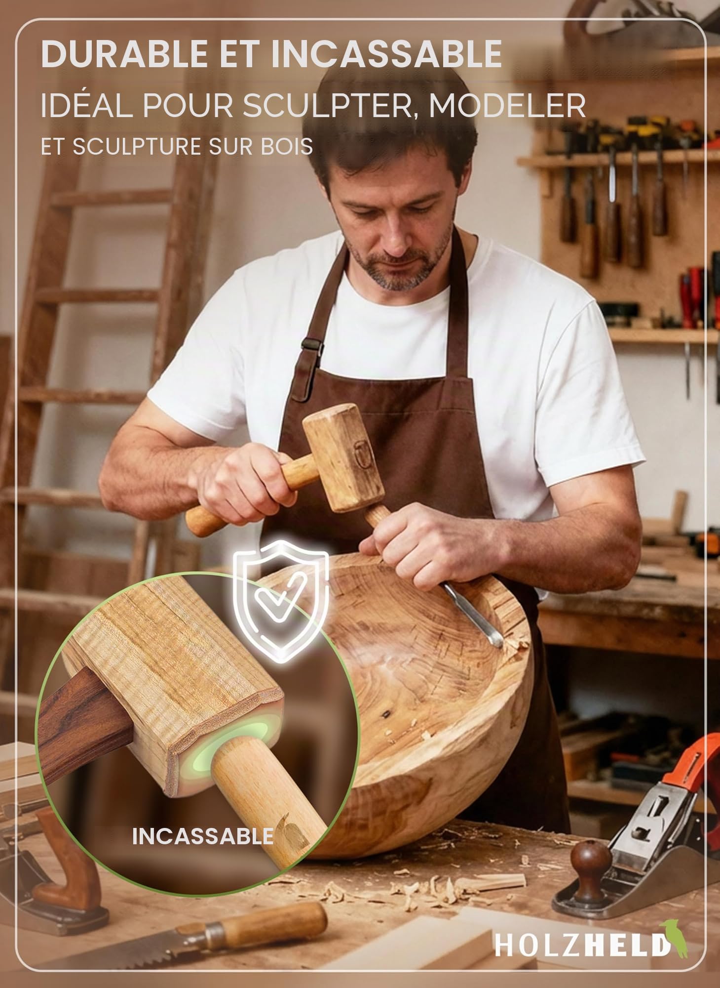 HOLZHELD - Lot de 6 ciseaux à bois en acier japonais de qualité supérieure pour le travail du bois.