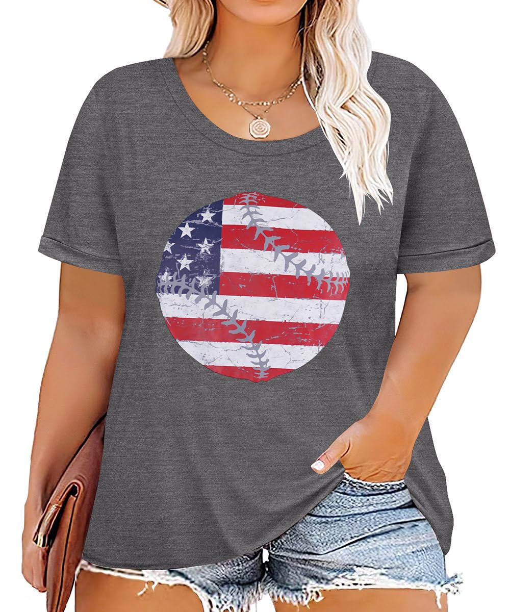 CARCOS Plus Size Tops for Women Short Sleeve Shirt Summer Star/Leopard/Tie Dye/Flower Crewneck Pullover Tunic XL-5XL