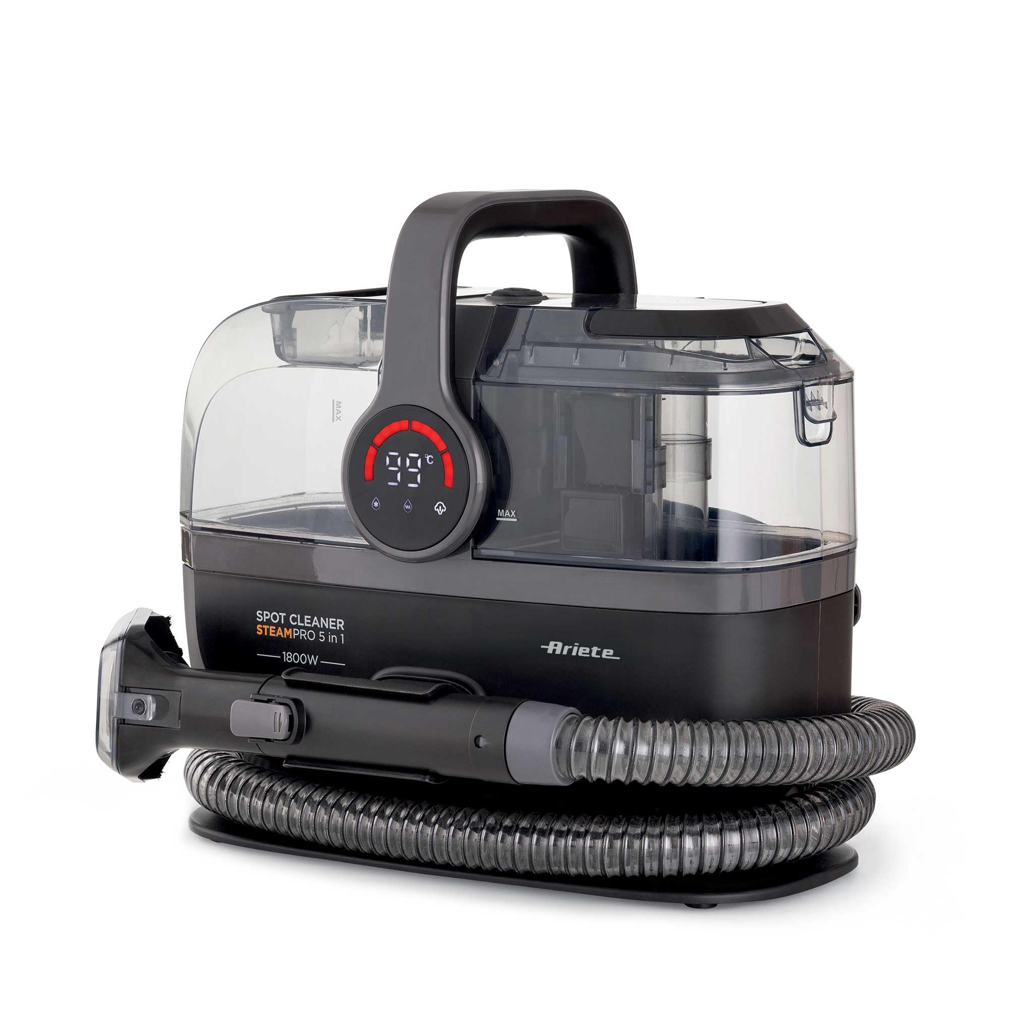 Ariete 2484 Spot Cleaner PRO 5 w 1, odkurzacz do dywanów i parowy, usuwa plamy z wnętrza samochodu, sofy, dywany, materace, dywany, 1800 W, 3 tryby czyszczenia, wysoka moc ssania