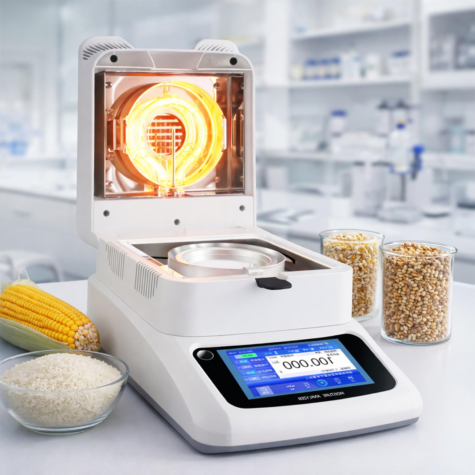 Analizador de humedad para granos, equilibrio de humedad de precisión con tecnología de secado rápido y RS232, para pruebas de piensos y granos