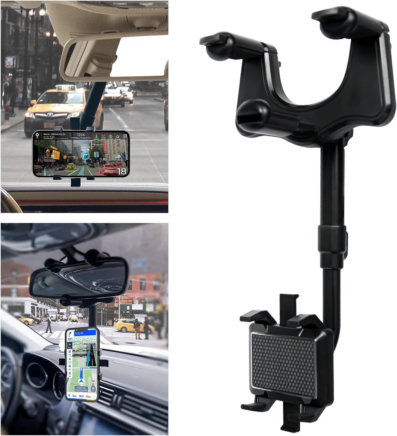 JDHDL Rear View Mirror Phone Holder, Rotatable and Retractable Car Phone Holder Mount Rearview Mirror Phone Holder for Car Compatible with All 4-7 Inch Cell Phones