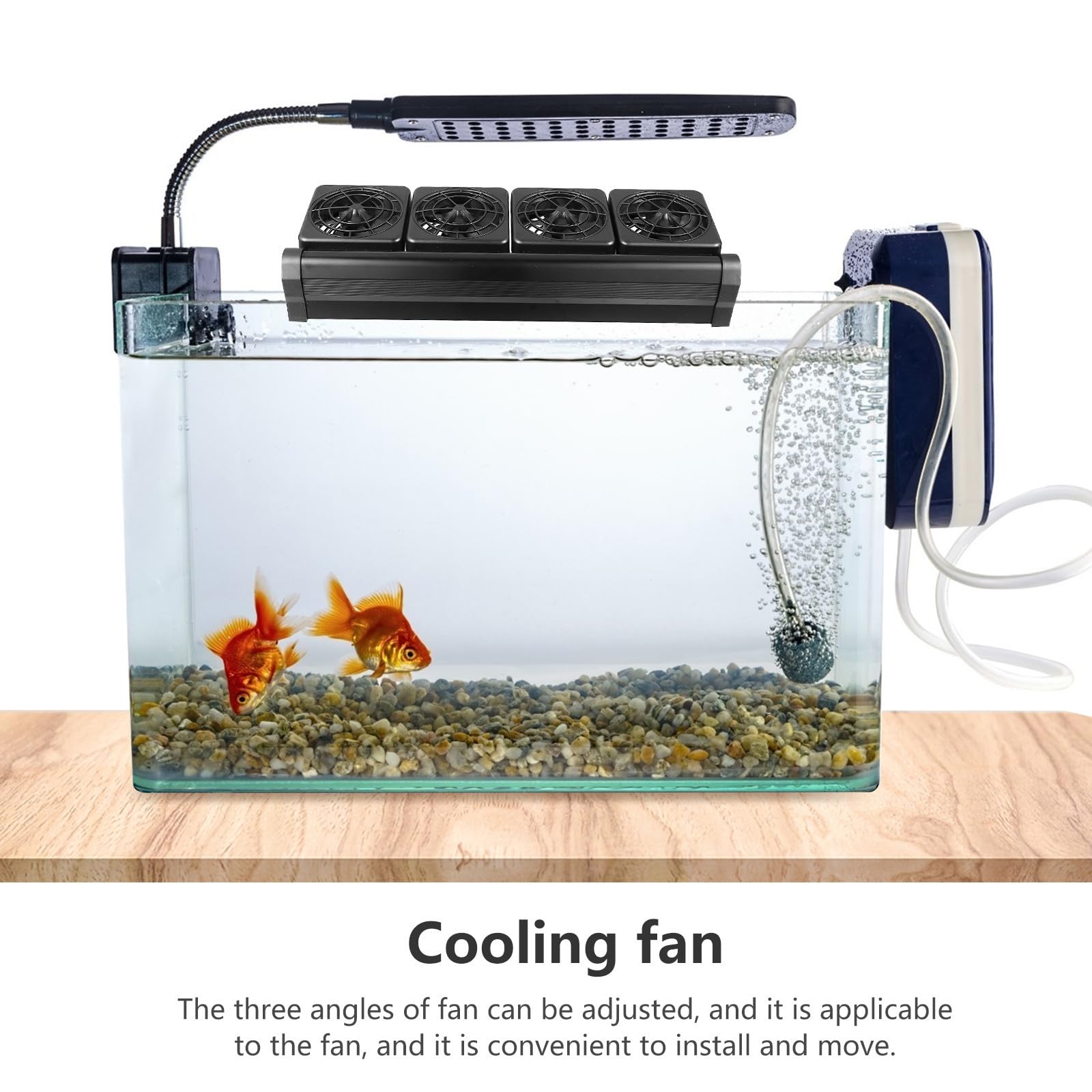 Ventilador de Enfriamiento para Acuario Negro de 4 Cabezales Ajustable | Fiesta Verano, Plástico y Aleación de Aluminio, Ac220 a 12v, Cable 120cm, Sujeción 1, 2cm
