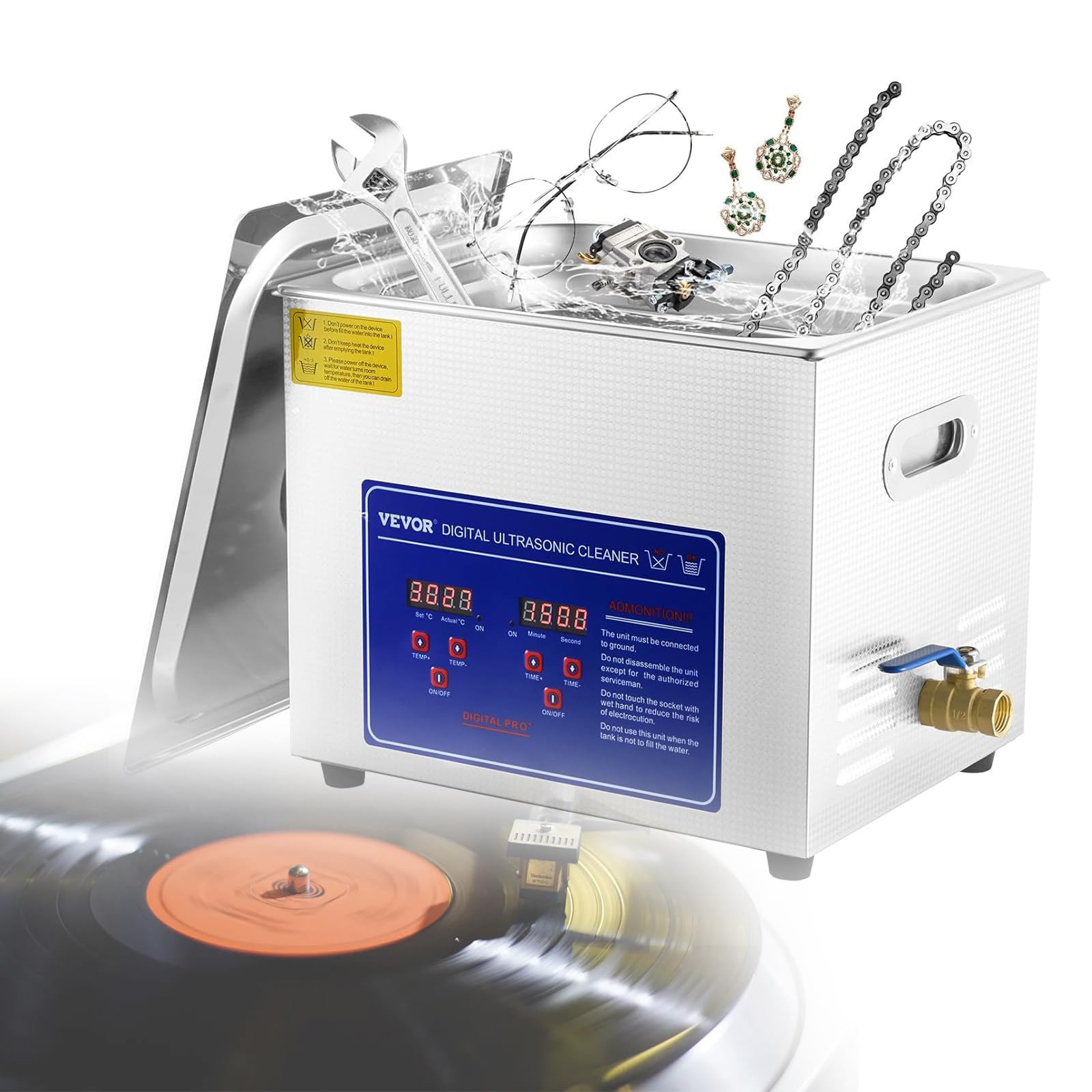 Macchina per la Pulizia di Dischi in Vinile LP da 6,5 Litri con Staffa Professionale per Dischi in Vinile, Pulizia Max 6 Dischi, 2 Giri al Minuto/min con Etichetta Salva-Asciugatura.