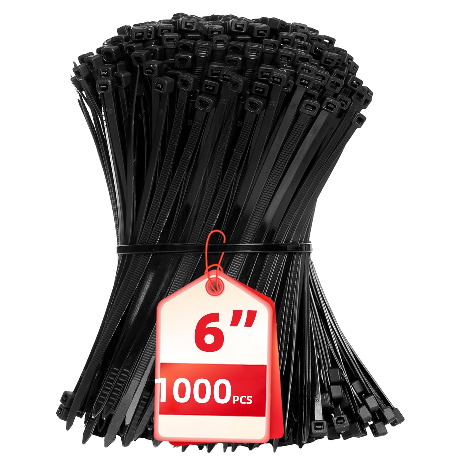 Zip Ties 6 inch, 1000 Pack Black Zip Ties, Self-Locking Nylon Cable Ties with 40 lbs Tensile Strength,Wire Ties for indoor and outdoor use.