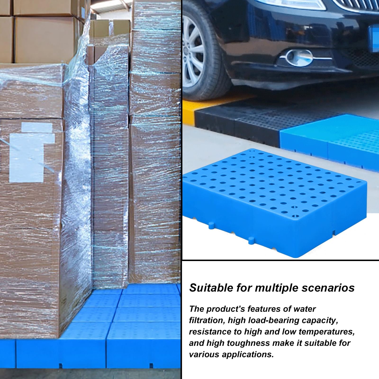 Vassoio per pallet in plastica, base resistente all'umidità e antiscivolo per elevare oggetti, adatto per magazzini e logistica