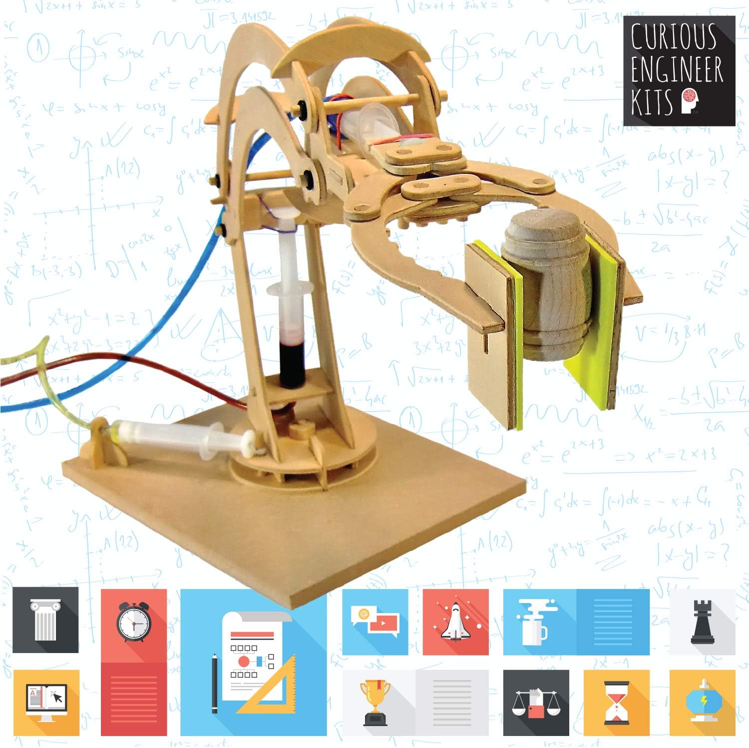 Copernicus Toys Make a Working Wooden Robotic Arm Kit | Learn About Fluid Dynamics | Facts and Easy Instructions Included Curious Engineer Kit