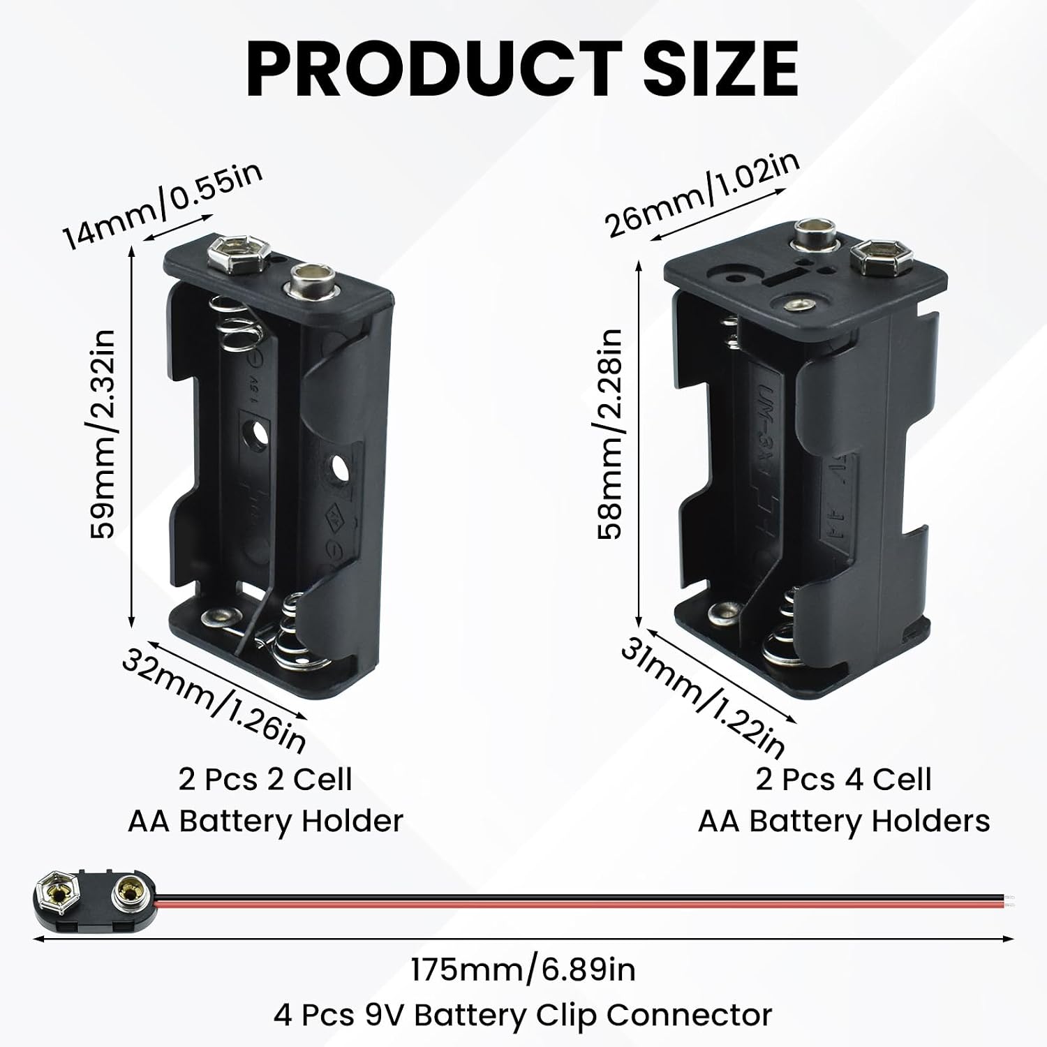 8 Pcs AA Battery Holder and 9-Volt Snap Wire Leads Kit, 2-Cell 3V / 4-Cell 6V AA Battery Power Case for Circuit DIY and DC Equipment