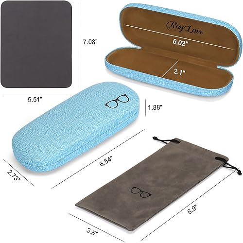 Vista 6 de RayLove Paquete de 3 fundas rígidas para lentes de lectura grandes