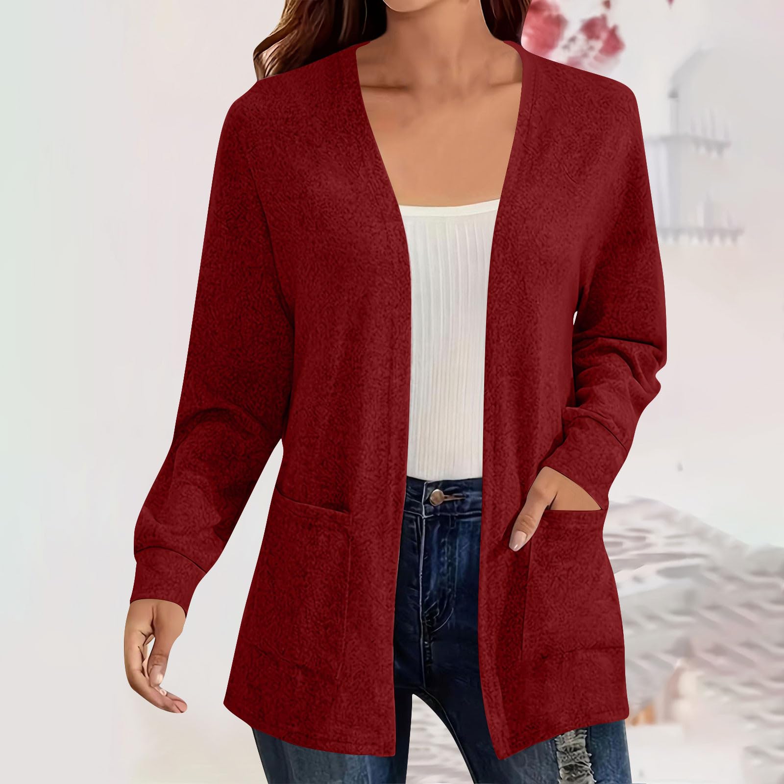 Cardigan Donna Morbido a Maniche Lunghe Maglione Leggero Aperto sul Davanti | Tessuto morbido e piacevole sulla pelle, comfort quotidiano, vestibilità comoda, ideale per casa ufficio e tempo libero