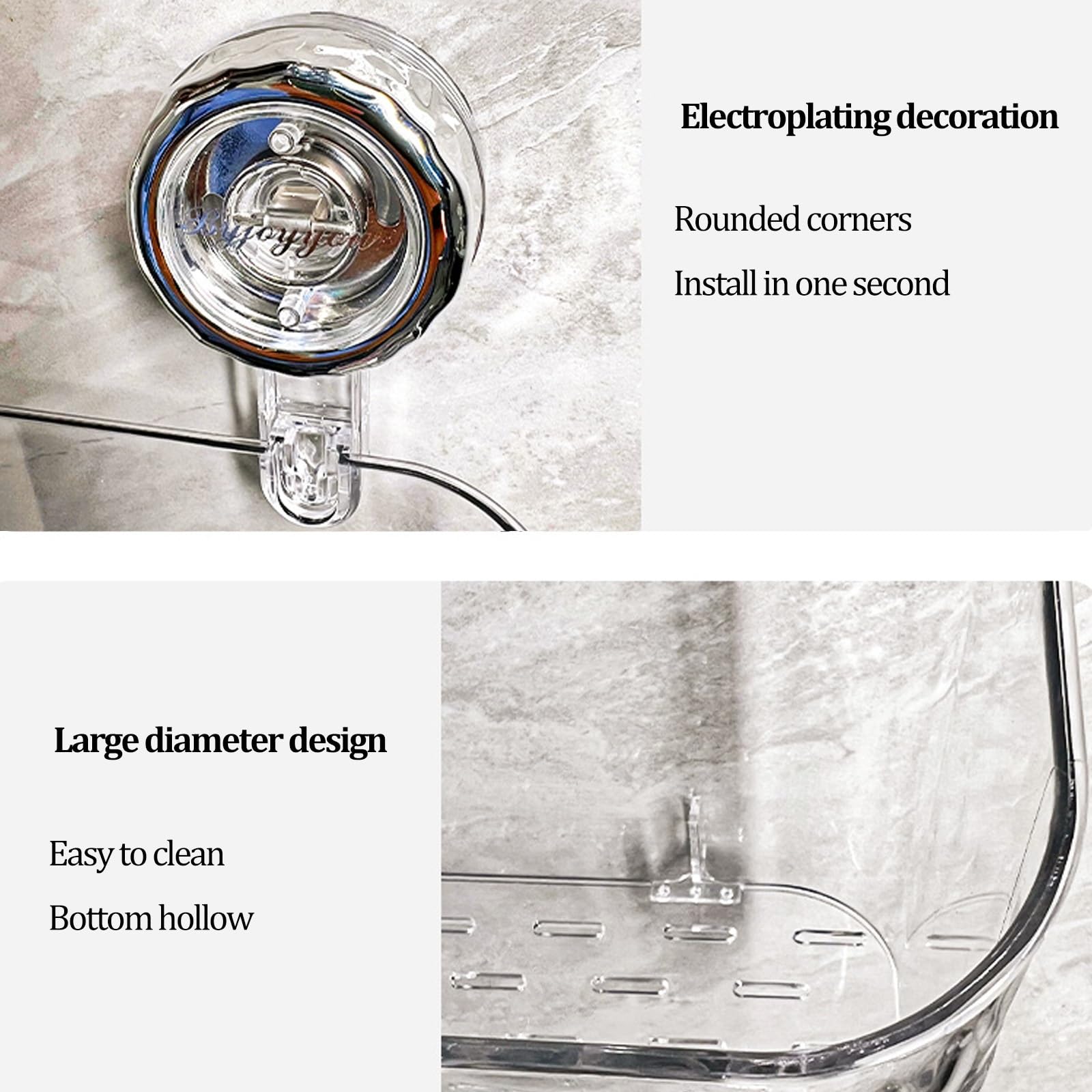 Organizador de ducha con ventosa, estante transparente montado en la pared para baño, cocina, instalación sin taladro, solución de almacenamiento extraíble, diseño de patrón glaciar de lujo ligero