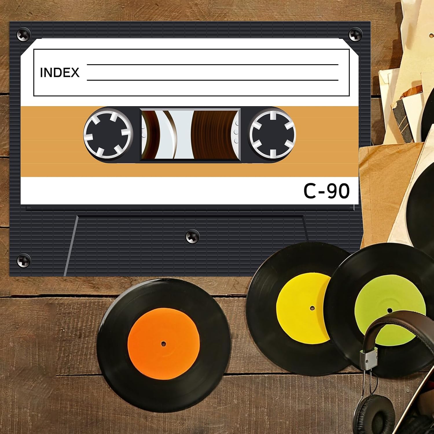 60 Pack Cassette Placemats Paper Placemats Disposable 16x 11 Inch 70s 80s 90s Cassette Hip Hop Paper Table Mats for Birthday Party Home Kitchen Table Decoration
