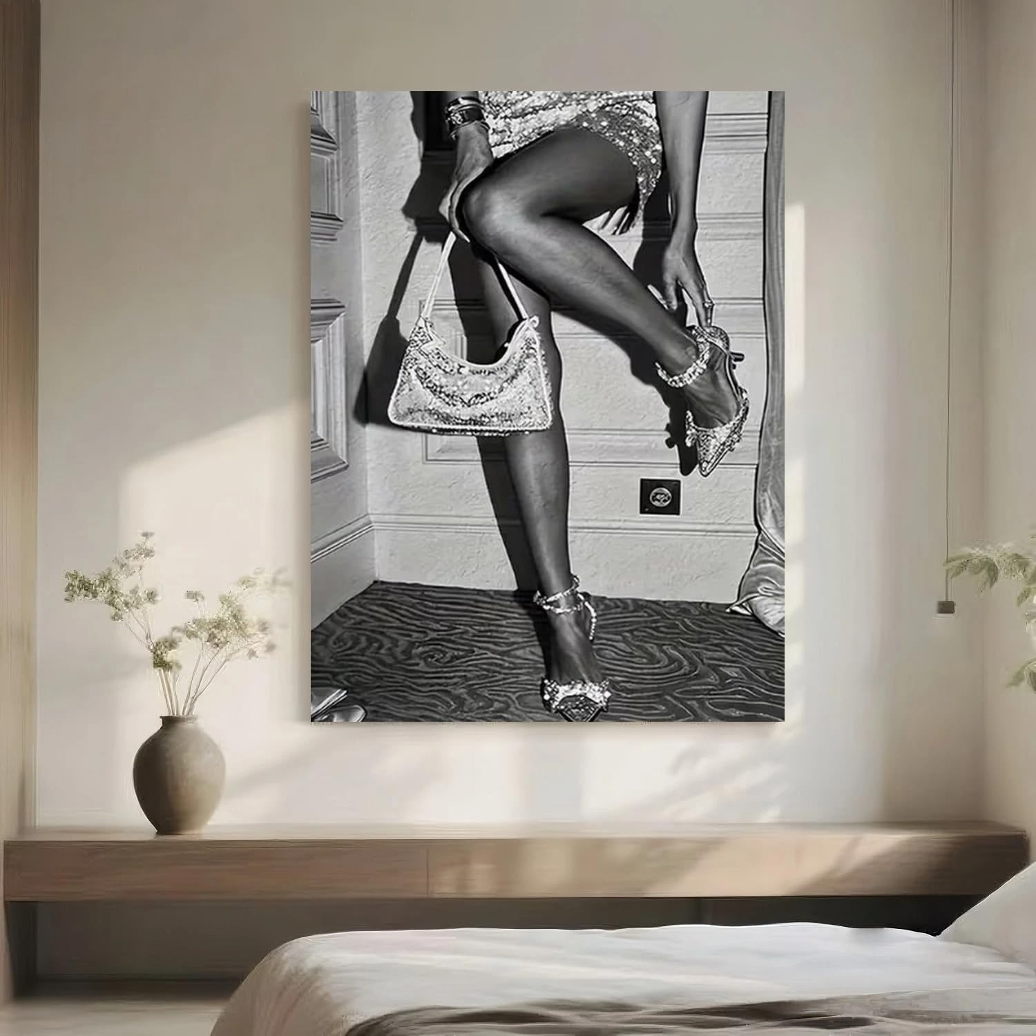 VCBNUGH Stampa su tela Donna in bianco e nero, poster su tela, decorazione per camera da letto/soggiorno (50x70 cm/con cornice)
