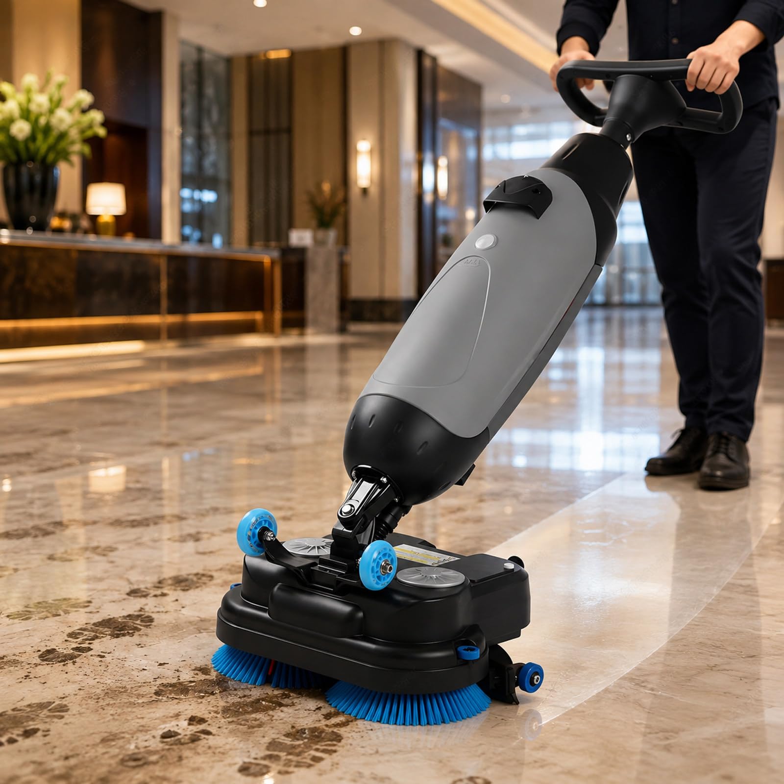 Macchina Lavapavimenti, 43 cm, 3 in 1 con Doppia Spazzola 2×250 W