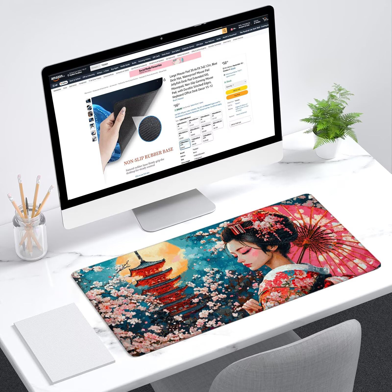 Japón Alfombrilla Ratón XXL 1200x600x3mm Mouse Pad Grande Gaming Mujer Alfombrilla Escritorio, Precisión y Velocidad en Juegos, Antideslizante Mousepad para Ratón y Teclado, Jugadores, Regalo YG-382