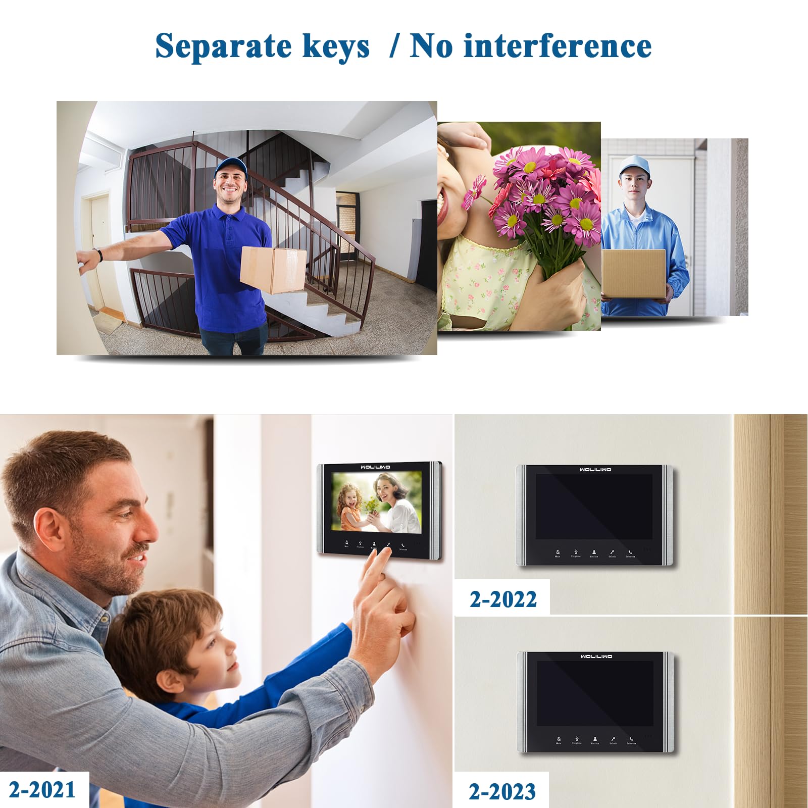 Video Türklingel mit Kamera,3-familienhaus Video Doorbell Intercom with 7-Inch Monitor,Sprechanlage mit türöffner,4 Wires,Night Vision, IR Sensor, 52 Ringtones