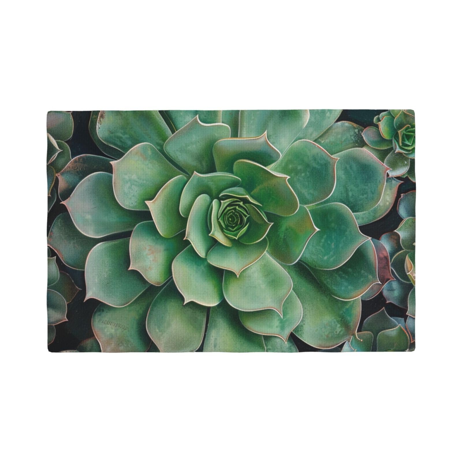 Green Succulent Print Placemats Set, Heat Resistant Washable Placemat 12x18in Table Mats for Party Kitchen Dining Table Decoration Indoor Outdoor, Four Pieces