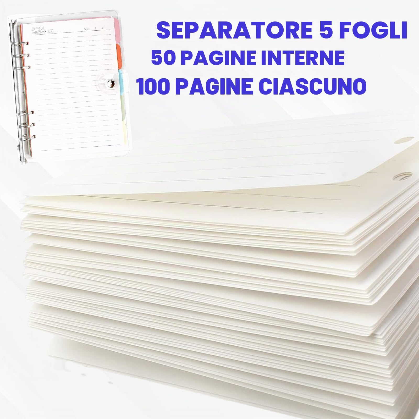 Raccoglitore ad Anelli A5 Trasparente in Morbido PVC - Notebook Ricaricabile Con 6 Anelli Rotondi, Carta di Riempimento e Divisore per Ufficio