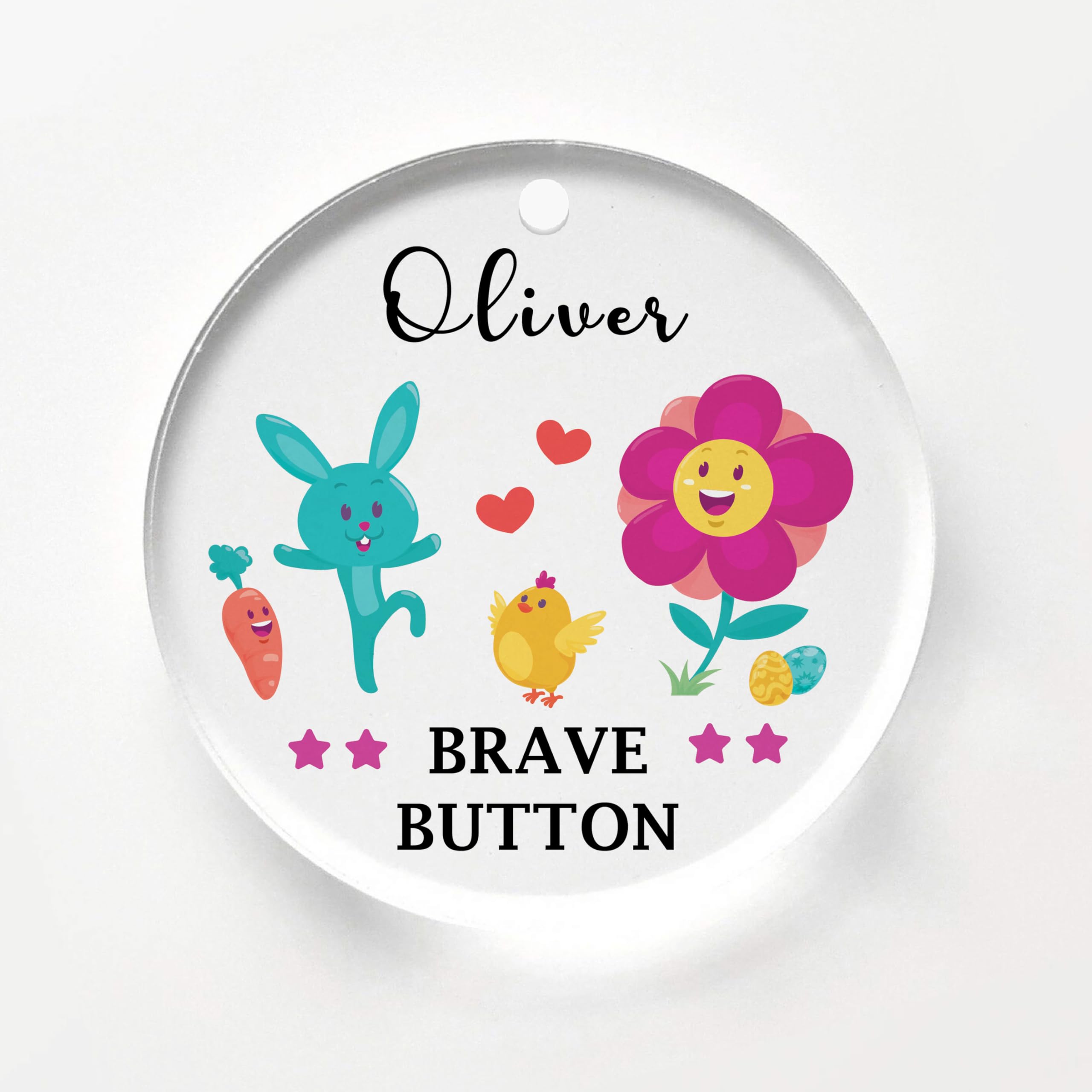 Personalised First Day of School Gift Acrylic Brave Button, Back To School Worry Anxiety Gift Keepsake Presents For Nursery Preschool Kids (RABBIT)